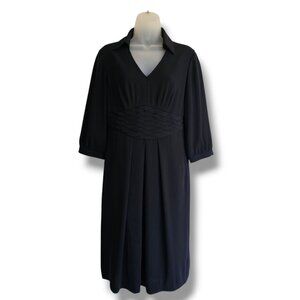 Tahari Black Dress Size 6 V-Neck Collared 3/4 Sleeve Classic Office Party LBD